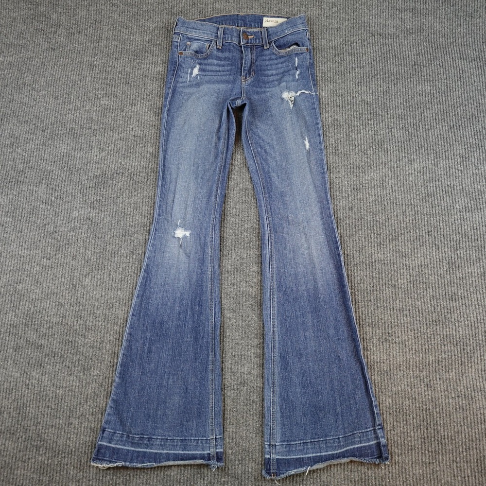 Pistola Jeans Womens 26 Blue Mid Rise Flare Distressed Stretch Denim P8123